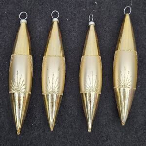 Vintage German Glass Icicle Ornaments Set 4 Teardrop Glitter Christmas Decoratio